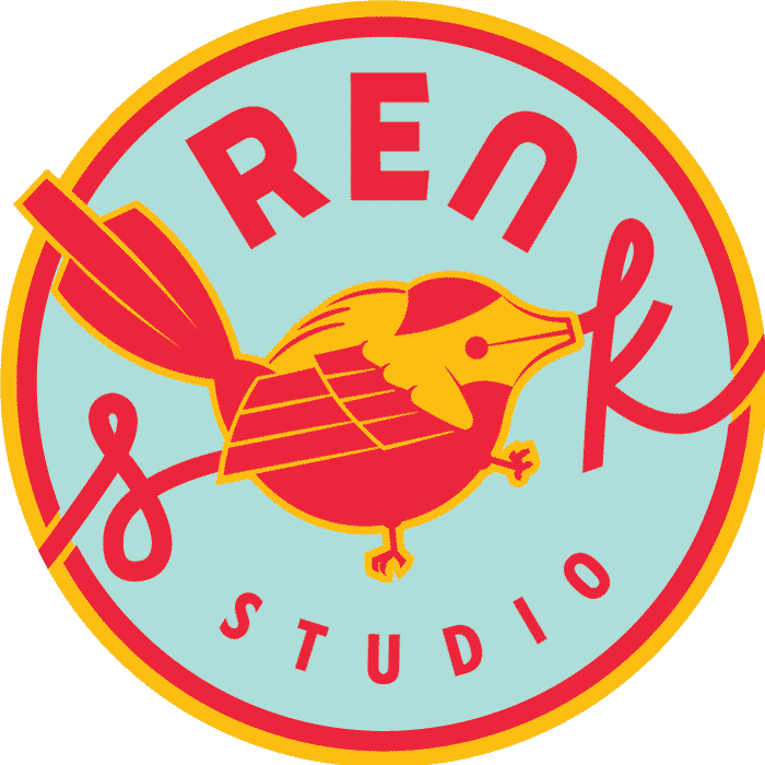 Ren S.K. Studio Logo in blue, red and yellow